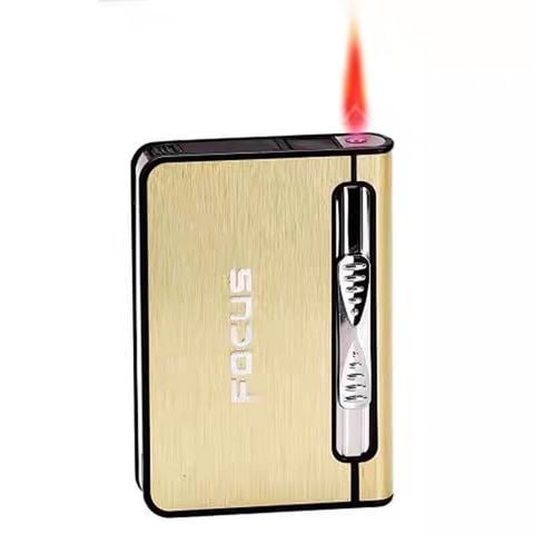 Hộp đựng thuốc lá Focus loại 10 điếu size 6.5mm kèm bật lửa khò 1 tia JD YH002