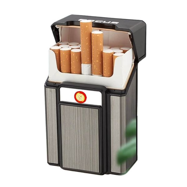 Hộp đựng thuốc lá Focus nguyên bao 20 điếu loại 6.5mm kèm bật lửa điện nhiệt JD YH071