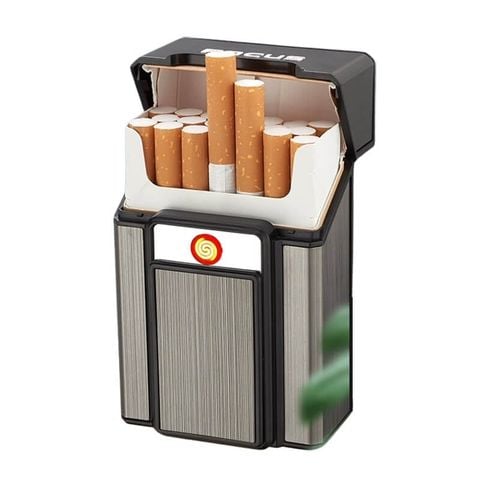 Hộp đựng thuốc lá Focus nguyên bao 20 điếu loại 6.5mm kèm bật lửa điện nhiệt JD YH071