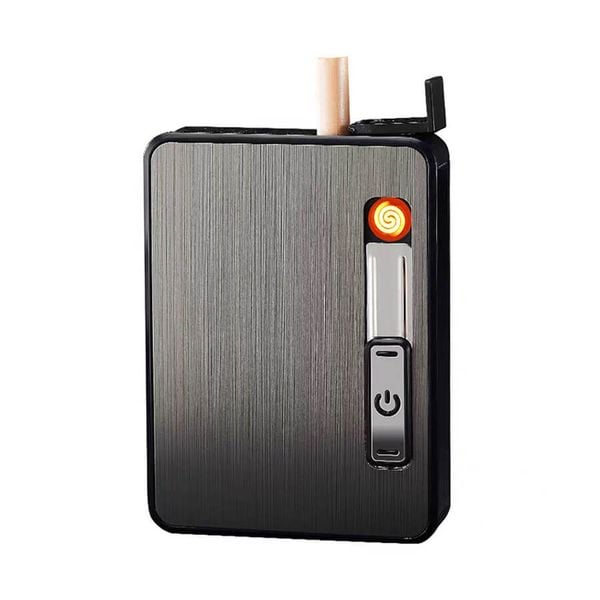 Hộp đựng thuốc lá Focus loại 10 điếu size 6.5mm kèm bật lửa điện nhiệt JD YH060