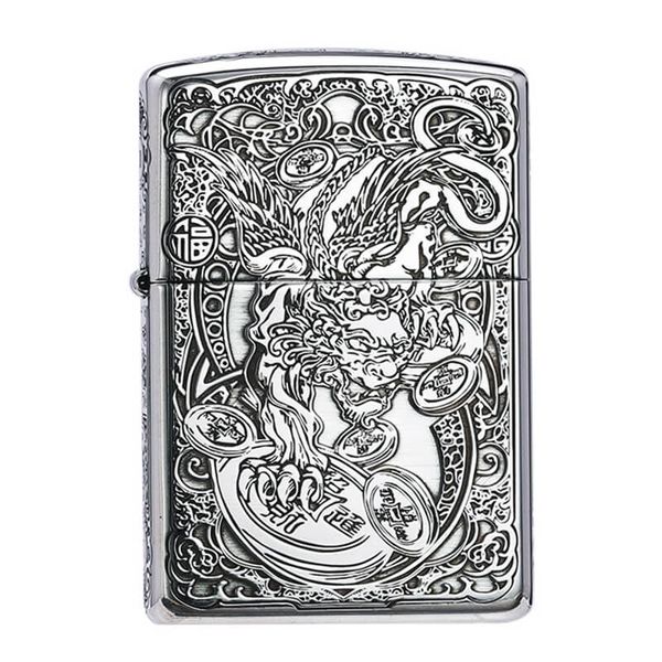 Zippo Bạc Khối Armor Khắc Kỳ Lân Các Mặt BK18