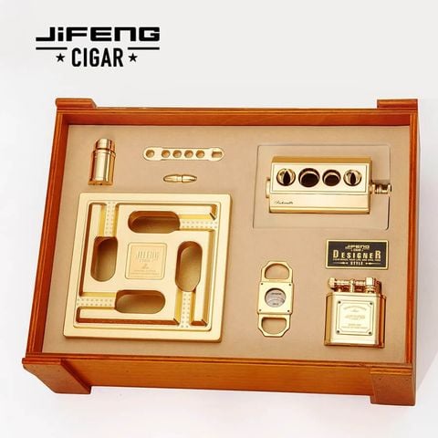 Set Phụ Kiện Xì Gà (Cigar) Jifeng Luxury Gold 5 Món – Đẳng Cấp Quý Tộc