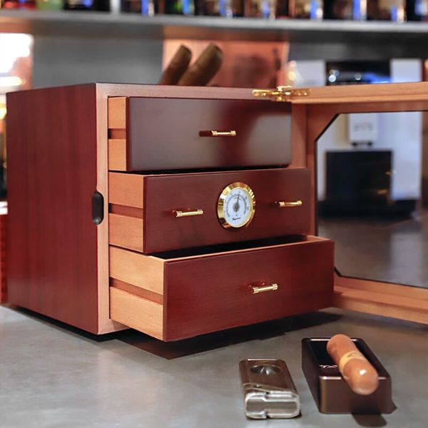 Hộp giữ ẩm Xì gà 60 điếu 3 ngăn có đồng hồ H007