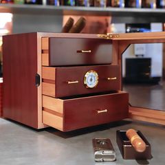 Hộp giữ ẩm Xì gà 60 điếu 3 ngăn có đồng hồ H007