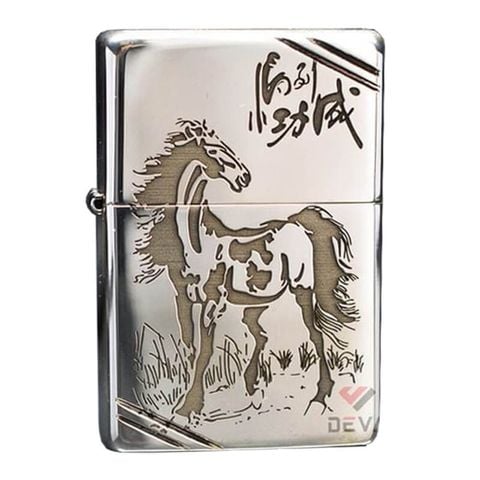 Zippo Bạc Khối Tái Bản 1937 Vintage Khắc Hình Ngựa BK13