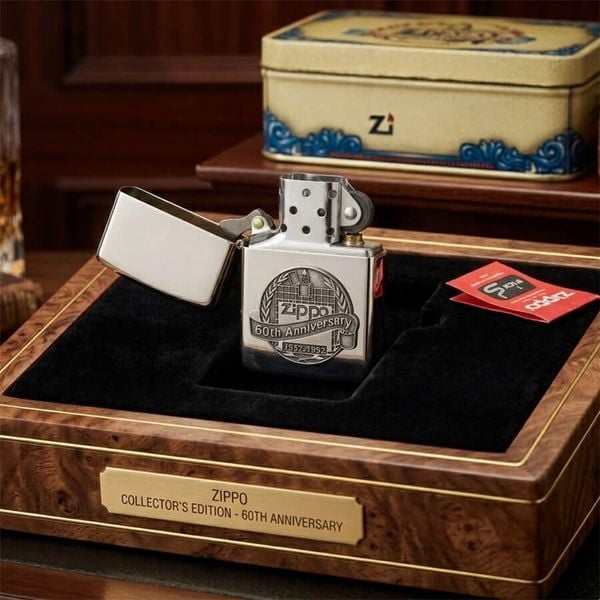 Zippo 1992 Kỷ Niệm 60 Năm (1932-1992) – Lớp Vỏ White Nickel Finish Sang Trọng – Đời VIII La Mã C95