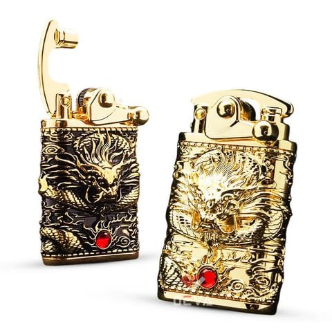 Bật lửa xăng đá Zorro ốp hình rồng vờn hạt long châu Z592-608