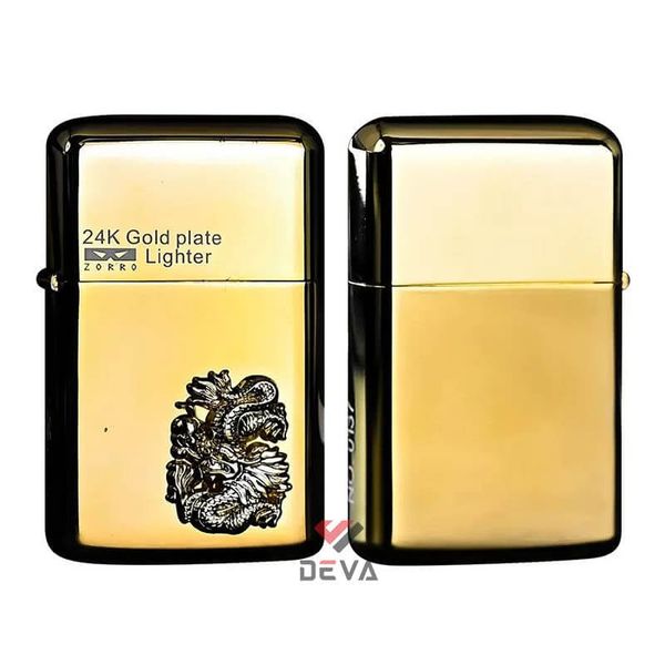 Bật lửa xăng đá Zorro đáy tròn ốp Emblem 12 con giáp mạ vàng 24K số giới hạn Z790-515