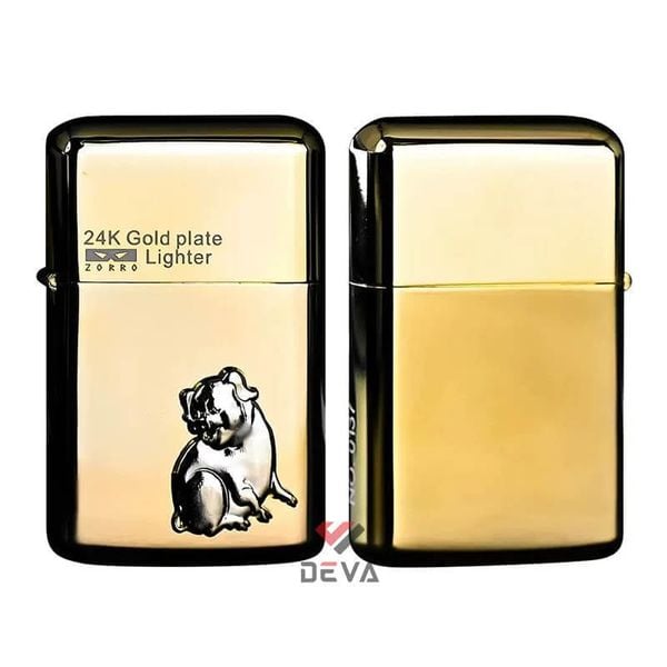 Bật lửa xăng đá Zorro đáy tròn ốp Emblem 12 con giáp mạ vàng 24K số giới hạn Z790-515