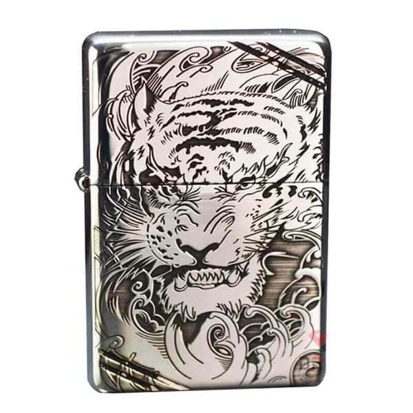 Zippo Bạc Khối Chặt Góc Hình Hổ Chúa Sơn Lâm BK76