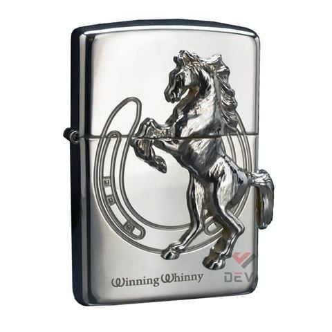 Zippo Bạc Khối Ốp Emblem Bạc Chú Ngựa Winning Whinny BK89