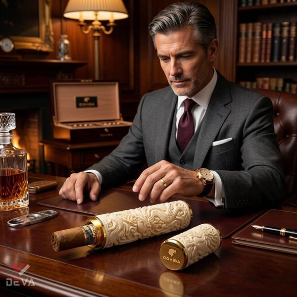 Ống xương đựng Cigar 1 điếu cao cấp khắc nổi tứ linh OX01