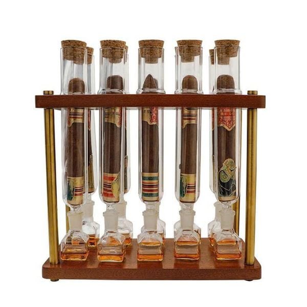 Set 10 Ống đựng Ủ Cigar Thủy Tinh Cao Cấp Có Giá Kệ OTT
