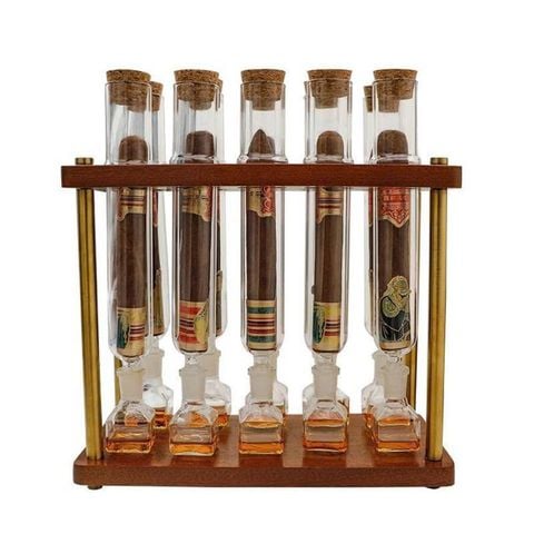 Set 10 Ống đựng Ủ Cigar Thủy Tinh Cao Cấp Có Giá Kệ OTT