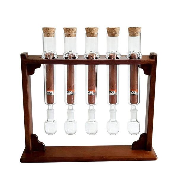 Set 10 Ống đựng Ủ Cigar Thủy Tinh Cao Cấp Có Giá Kệ OTT
