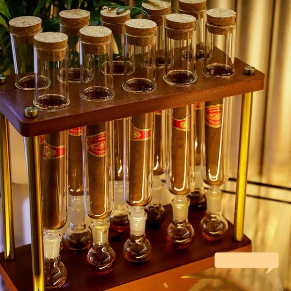 Set 10 Ống đựng Ủ Cigar Thủy Tinh Cao Cấp Có Giá Kệ OTT