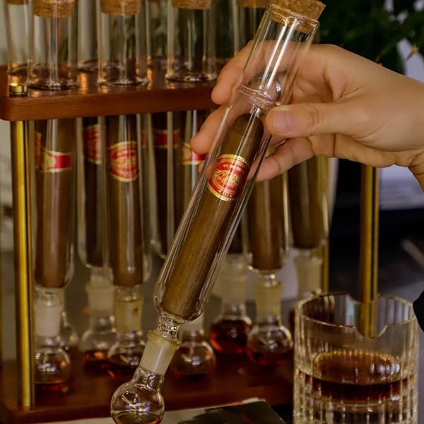 Set 10 Ống đựng Ủ Cigar Thủy Tinh Cao Cấp Có Giá Kệ OTT