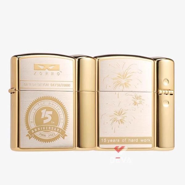 Bật lửa xăng đá chính hãng Zorro phiên bản giới hạn mạ vàng kỷ niệm 15th năm thành lập Z2-1002