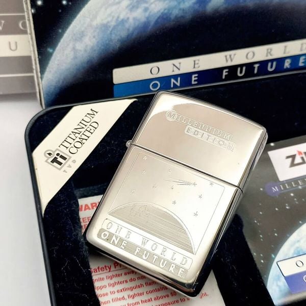 Zippo Millennium Edition 1999 – One World One Future – Đời XV La Mã – Bản Titanium Coated Cao Cấp Full Box C127