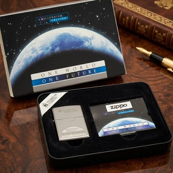 Zippo Millennium Edition 1999 – One World One Future – Đời XV La Mã – Bản Titanium Coated Cao Cấp Full Box C127