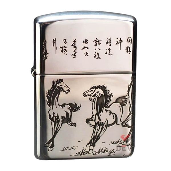 Zippo Bạc Khối Armor Khắc Đàn Ngựa Mã Đáo Thành Công BK79