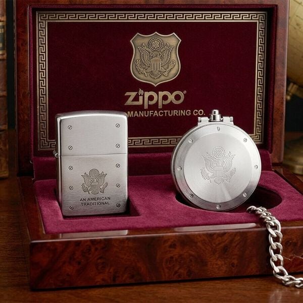 Zippo 2003 Kèm Đồng Hồ Chủ Đề Quân Đội – Bản Gift Set Military Full Box C112