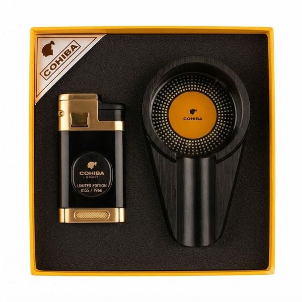 Set 2 món Cohiba bật lửa khò 3 tia có dao cắt và gạt tàn  HB 196