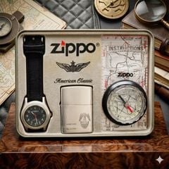 Zippo 2000 Kèm Đồng Hồ & La Bàn Quân Đội – Đời 2000 – Bản Kỷ Niệm Thiên Niên Kỷ Full Box C24
