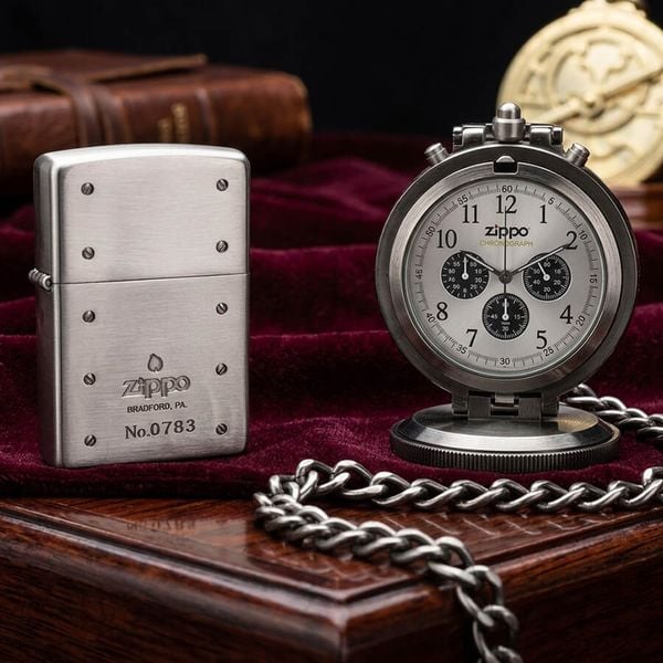 Zippo 2004 Kèm Đồng Hồ Để Bàn – Đời 04 – Bản Quà Tặng Full Box Sang Trọng C137