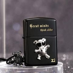 Set Bật Lửa Zippo Ốp Emblem Gấu Bạc Kèm Kính Mắt Cao Cấp ZN143
