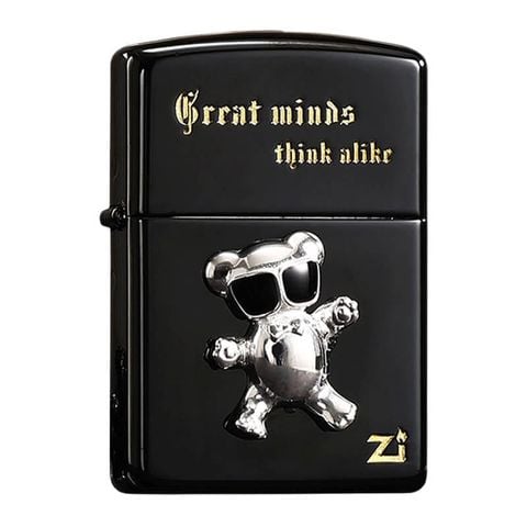 Set Bật Lửa Zippo Ốp Emblem Gấu Bạc Kèm Kính Mắt Cao Cấp ZN143