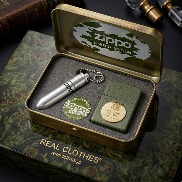 Set Zippo Limited Edition Quân Đội Mỹ – Vỏ Sơn Crackle Xanh Olive Chống Trầy – Kèm Bình Xăng Viên Đạn C130