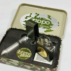 Set Zippo Limited Edition Quân Đội Mỹ – Vỏ Sơn Crackle Xanh Olive Chống Trầy – Kèm Bình Xăng Viên Đạn C130
