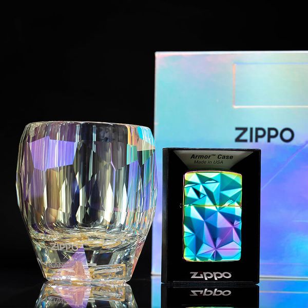 Set Bật Lửa Zippo Vân Nổi 3D Kèm Cốc Pha Lê Cao Cấp ZN141