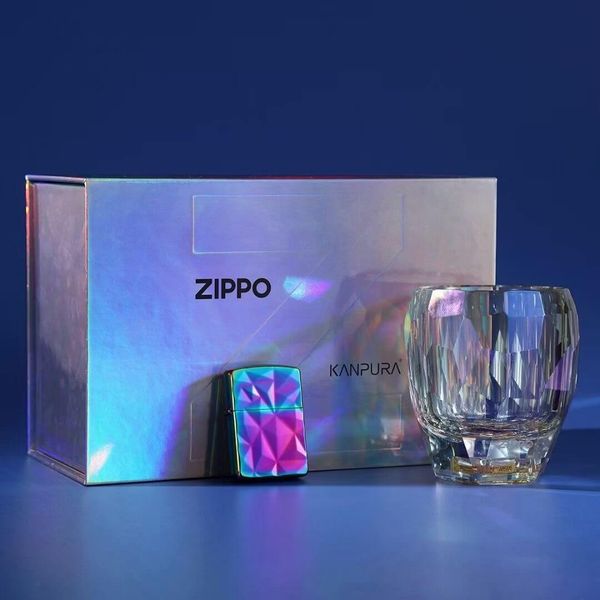 Set Bật Lửa Zippo Vân Nổi 3D Kèm Cốc Pha Lê Cao Cấp ZN141