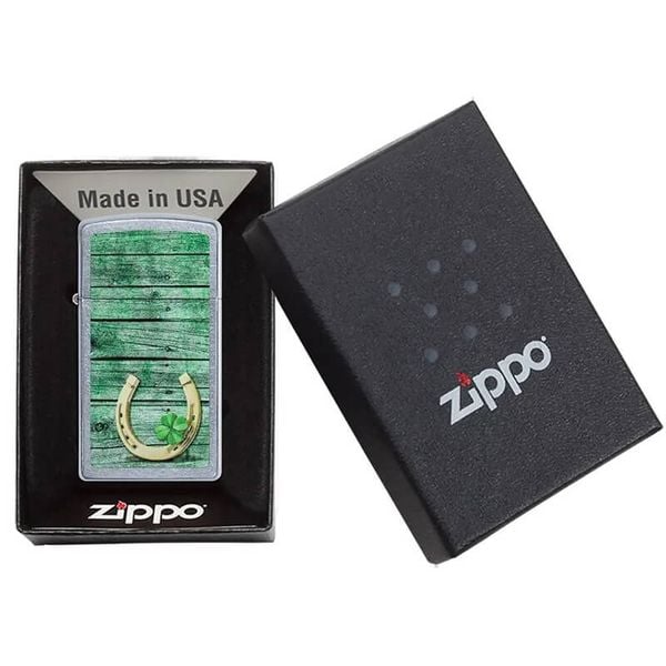 Zippo Slim In Hình Cỏ 4 Lá và Móng Ngựa Z380