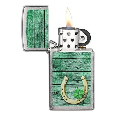Zippo Slim In Hình Cỏ 4 Lá và Móng Ngựa Z380