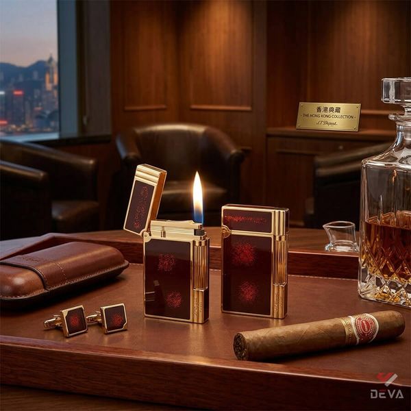 Bật lửa ST Dupont sơn mài màu đỏ mận viền dọc D167