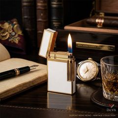 Bật lửa ST Dupont sơn mài trắng viền mạ vàng D135