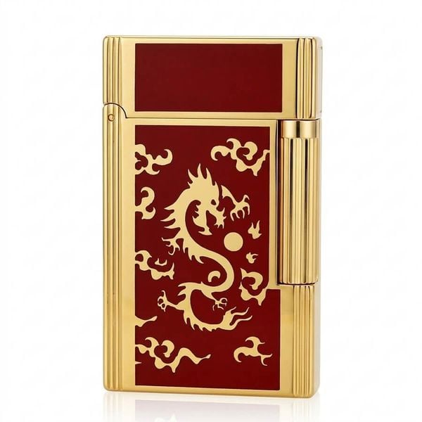 Bật lửa Dupont sơn mài đỏ hoa văn hình rồng D78