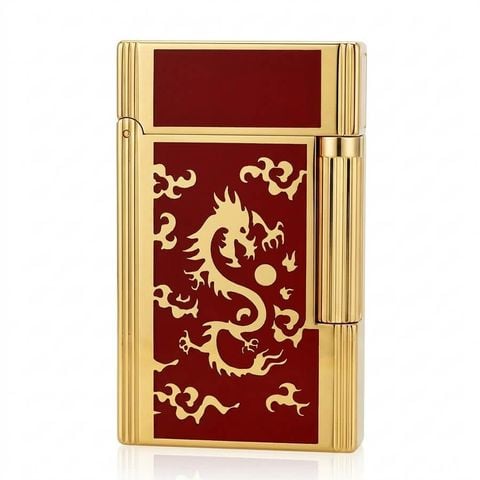 Bật lửa Dupont sơn mài đỏ hoa văn hình rồng D78