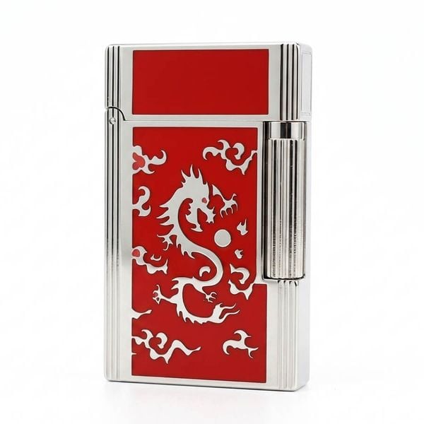 Bật lửa Dupont sơn mài đỏ hoa văn hình rồng D78