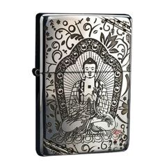 Zippo Bạc Khối Tái Bản 1937 Vintage Chặt Góc Khắc Đức Phật A Di Đà BK86