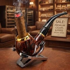 Tẩu Cigar thân gỗ đế tròn cán sừng Freesize TS05