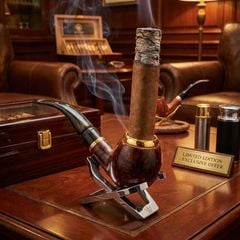 Tẩu Cigar thân gỗ đế tròn cán sừng Freesize TS05