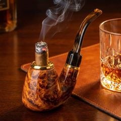Tẩu hút Xì Gà gỗ cẩm lông chuột đế đứng cán sừng Freesize TS17
