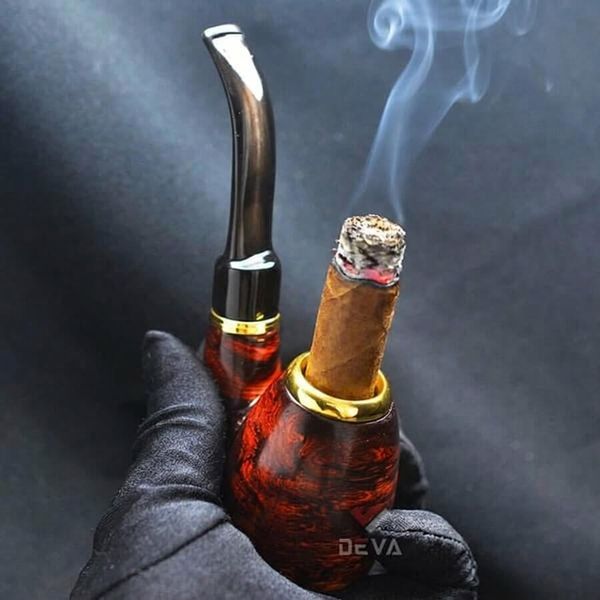 Tẩu hút Xì Gà gỗ cẩm lông chuột đế đứng cán sừng Freesize TS17