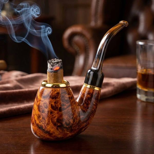 Tẩu hút Xì Gà gỗ cẩm lông chuột đế đứng cán sừng Freesize TS17