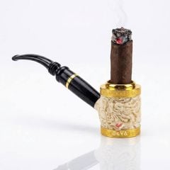 Tẩu khắc hình rồng trắng ốp hoa văn mạ vàng Freesize TX02