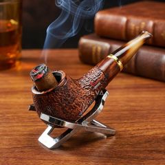 Tẩu thân gỗ đế tròn cán sừng Freesize TS20